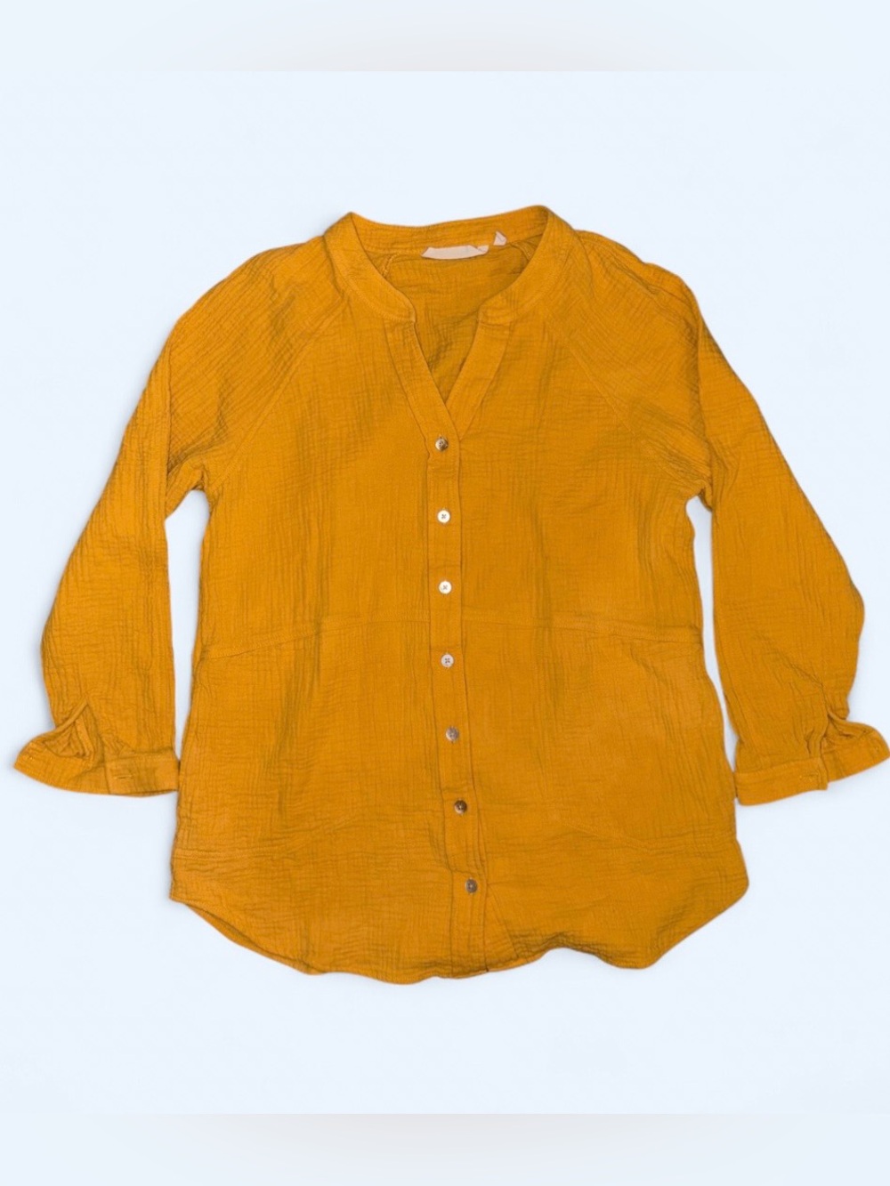 Soft Surroundings Mustard Button Front Tunic Blouse - Size Small - Picture 3 of 7